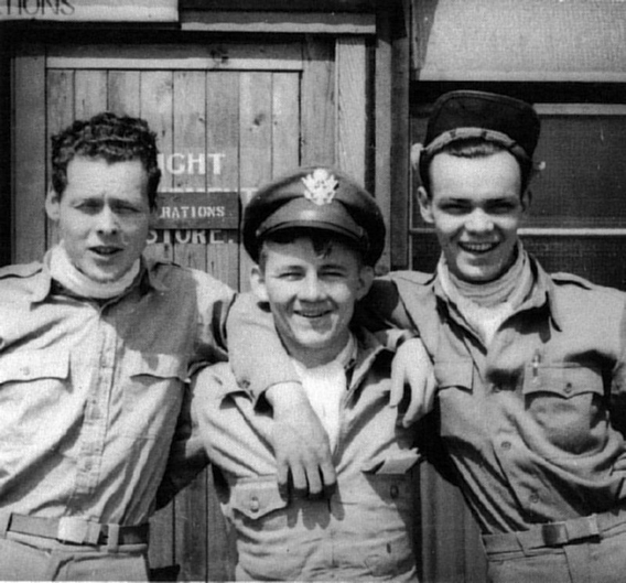 (1) L-R Maj. Joseph H Perry, Lt. Frank W Klibbe and Lt. William R Aggers all of 61st Fighter squadron