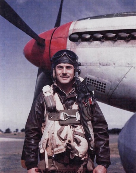 Pilot Lt Nicholas W Vozzy with his P-51