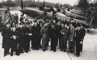 1832 Squadron pilots at R.N.A.S. Culham. 2nd from left Lt. Cdr (A) G McC Rutherford MBE DSC R.N.V.R. 5th from left Lieutenant Robert C MacLaren R.N.V.R.