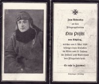 Death notice for the flight engineer Otto Prischl who lost his life in the crash.