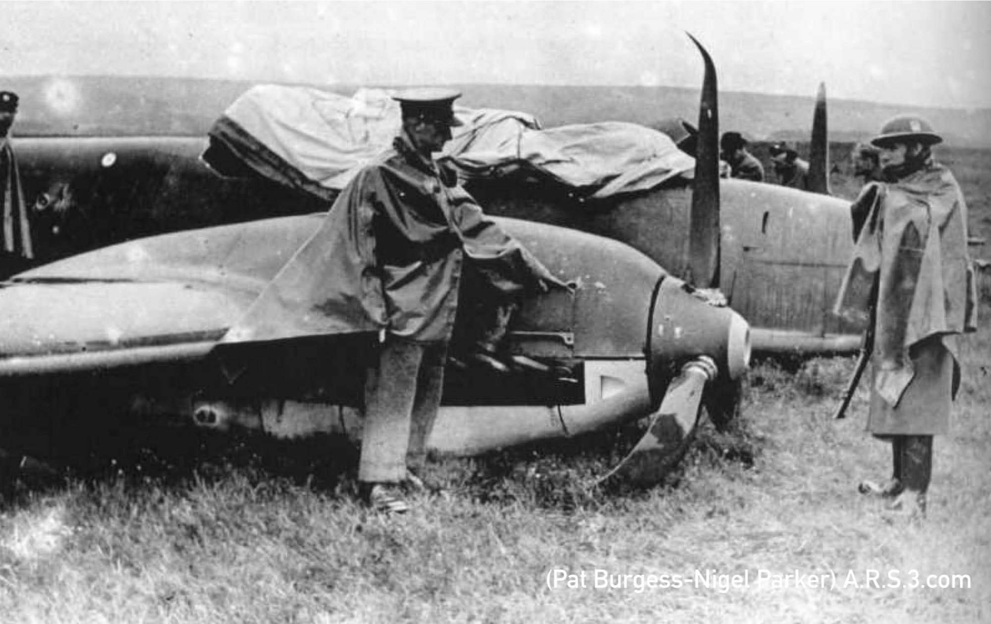The Messerschmitt Bf 110 of Oblt. Kadow after crash landing (Burgess Collection)