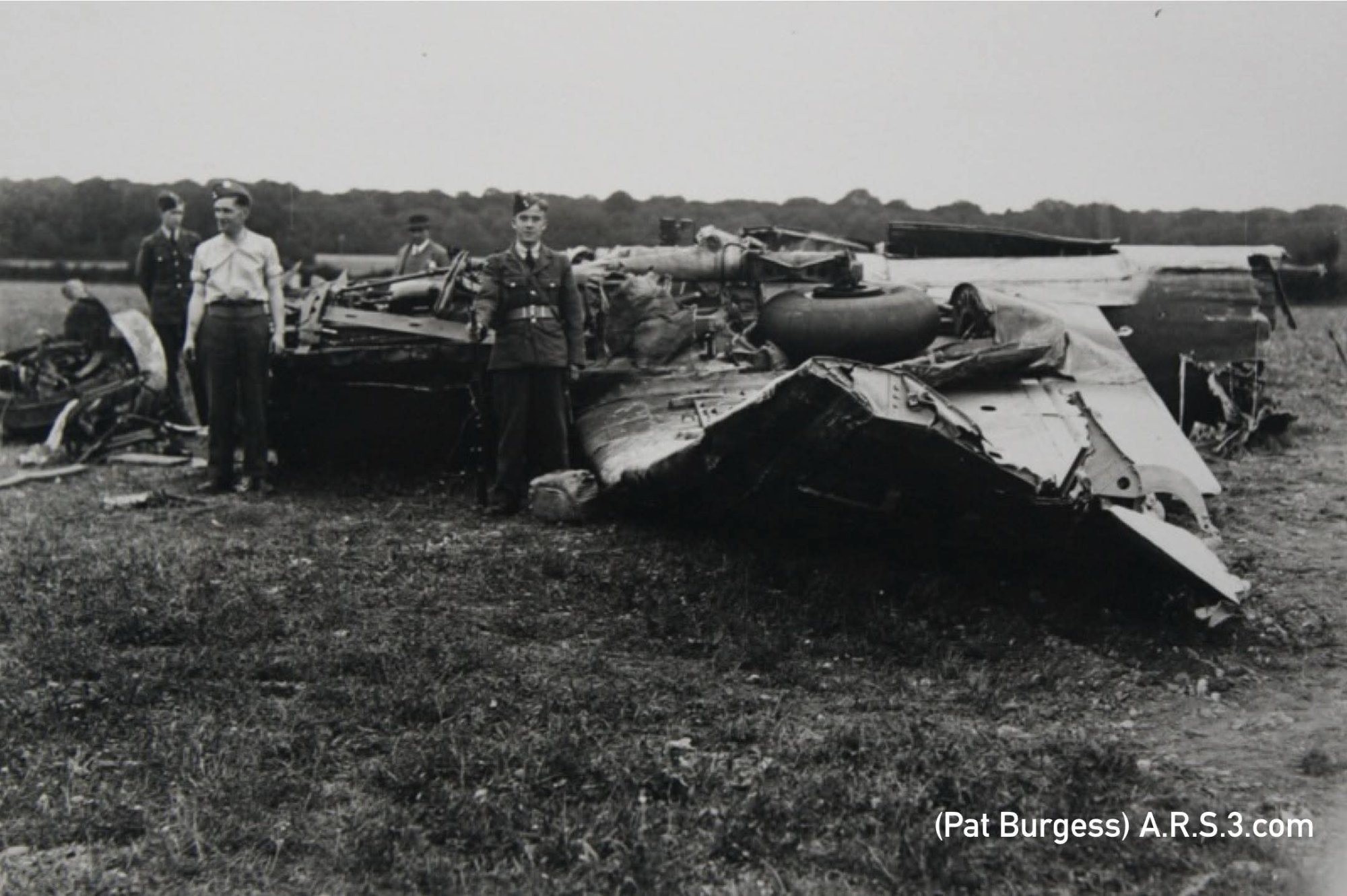 Wreck of the Junkers at Horse Pasture Farm under guard (Pat Burgess Collection)