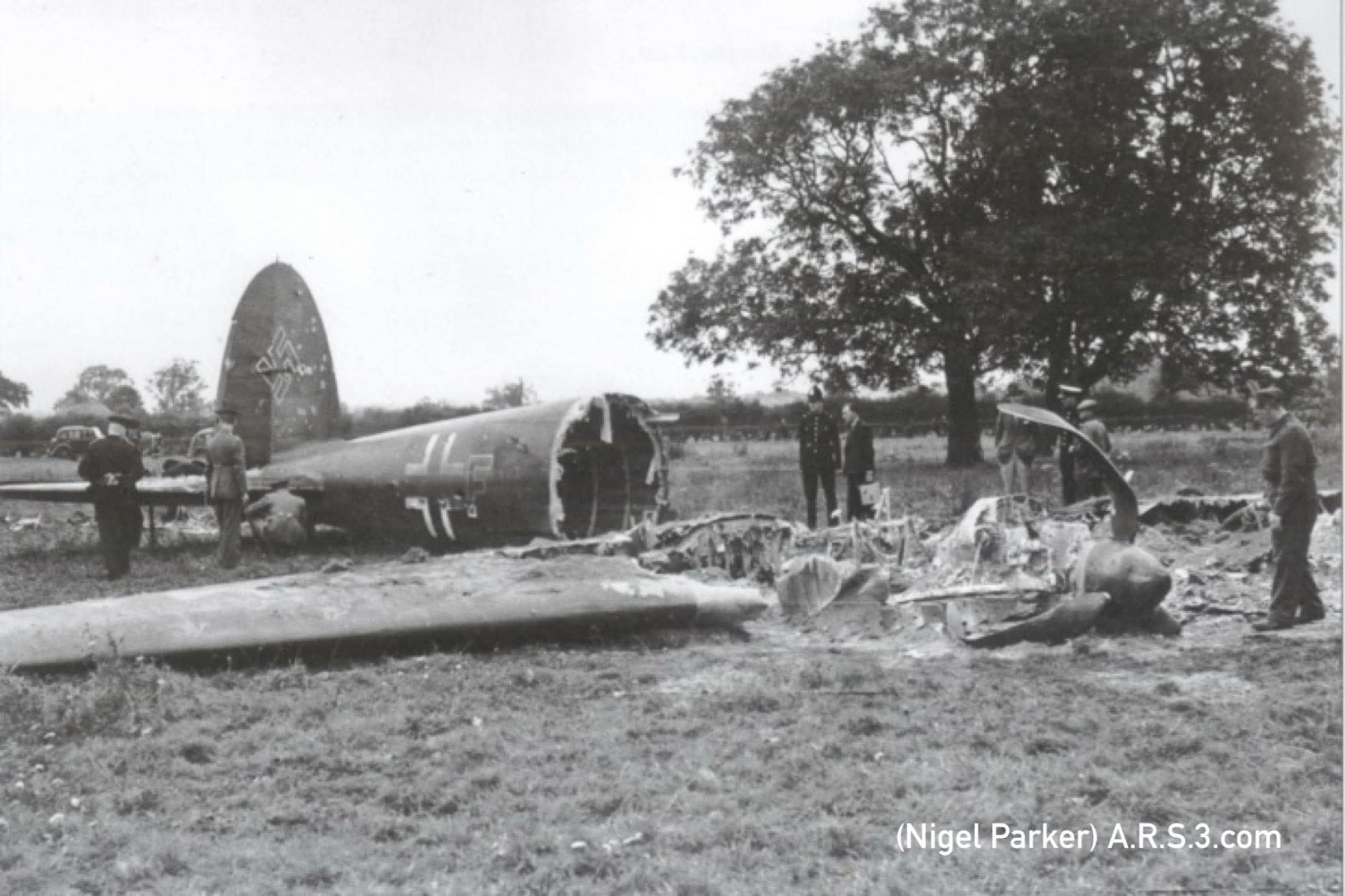 The burned out aircraft after the crew had set it alight.