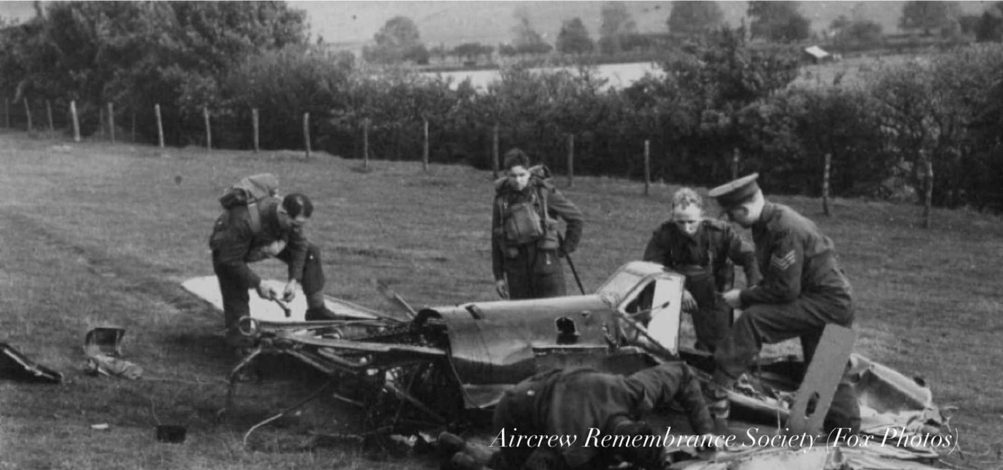 The wrecked machine of Lt. Lenz at Spruce Lawns, Elham (Fox Photos).