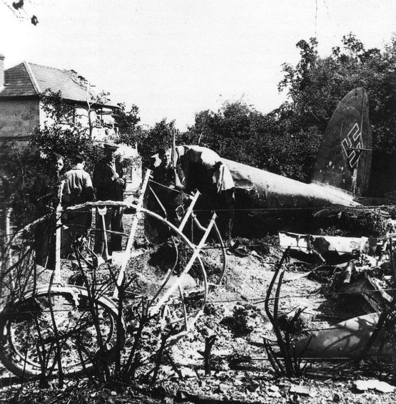 The burnt out wreck after the fires had been put out, only the rear end remains intact.