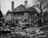 Scene of devastation after Heinkel He 111H-4 crash, Victoria Road, Clacton on Sea, Essex, England.