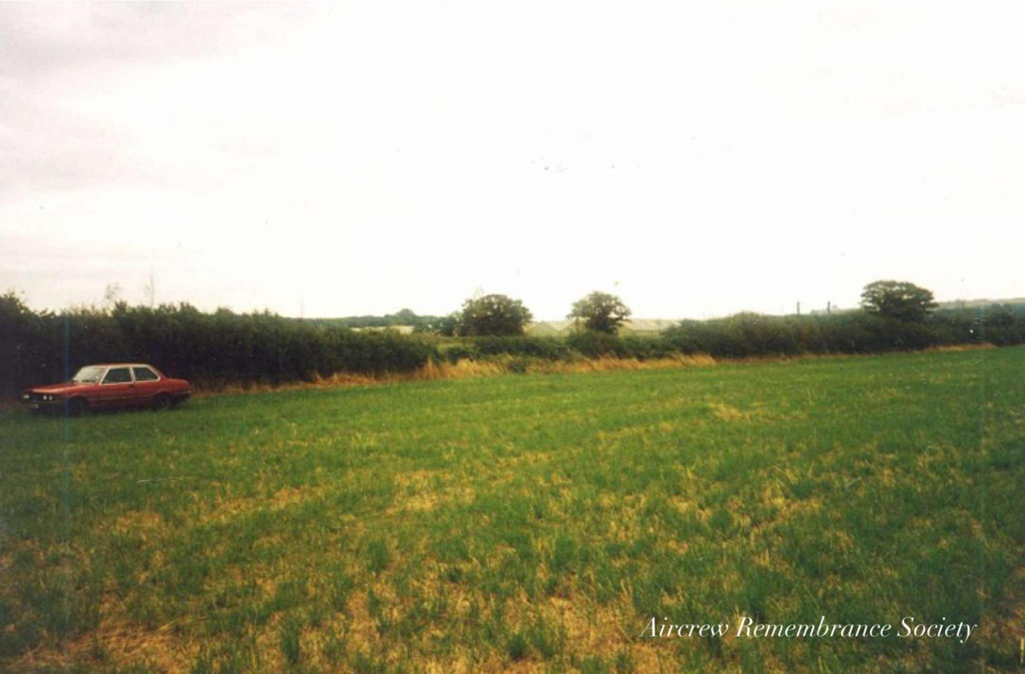 The Junkers is believed to have cart-wheeled across the field ending up at the edge of the hedge line where it burnt out.
Gap in hedge has never grown back properly. (Brownless)
