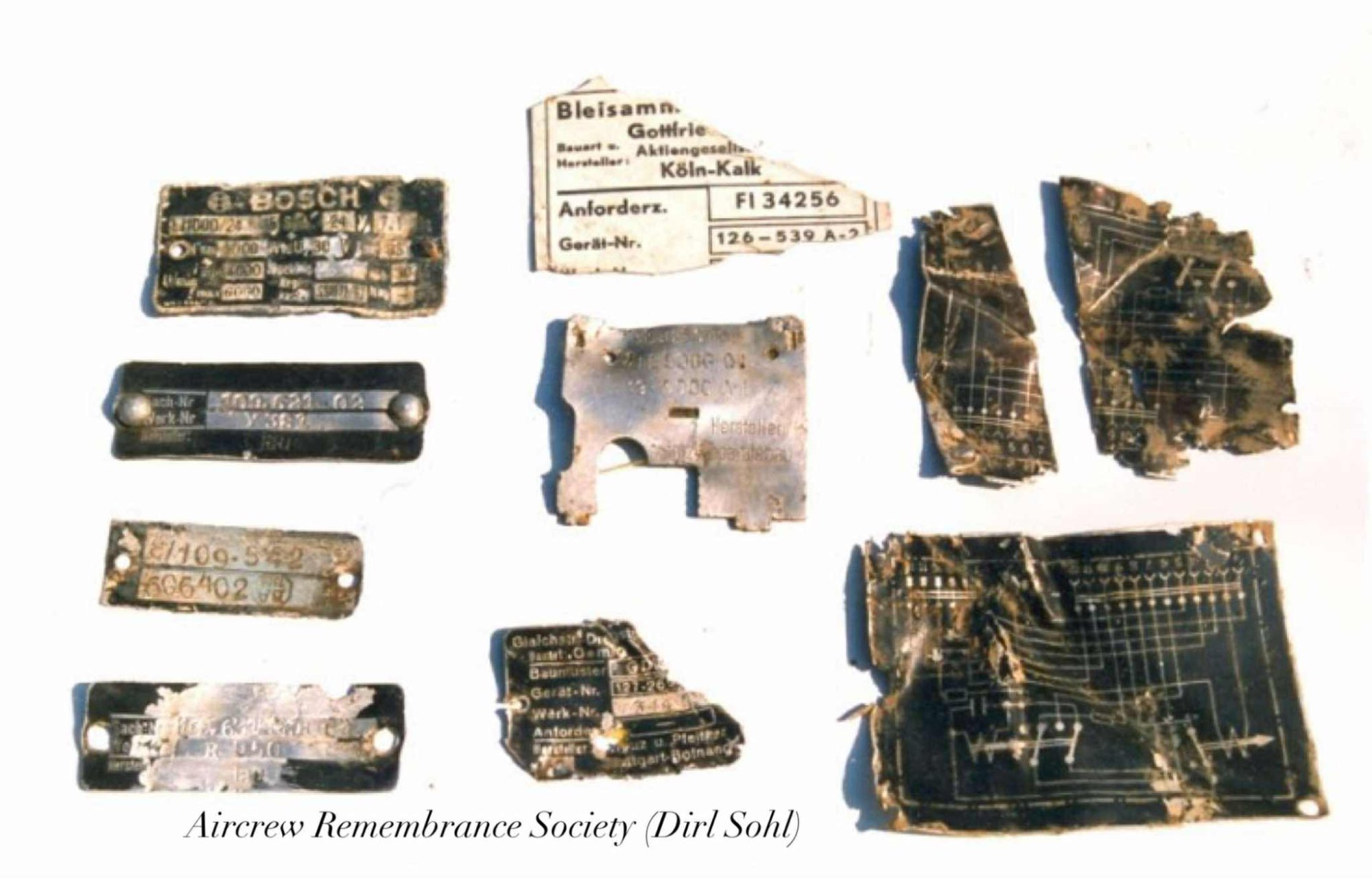 Labels from Hans Schueler's Me 109 were found at the crash site by Dirk Sohl.