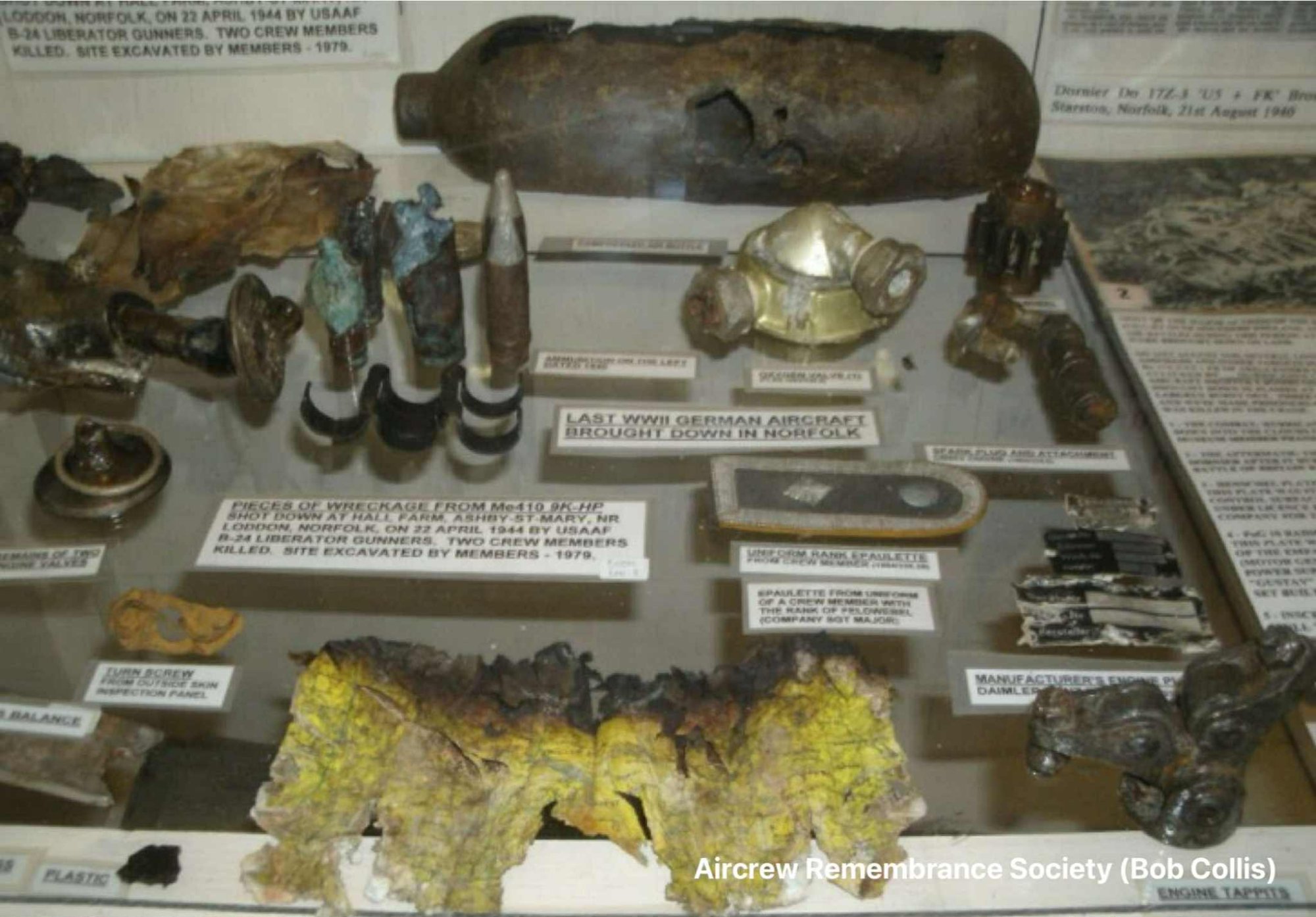 Selection of relics recovered from the crash site of the Me 410. (Collis)