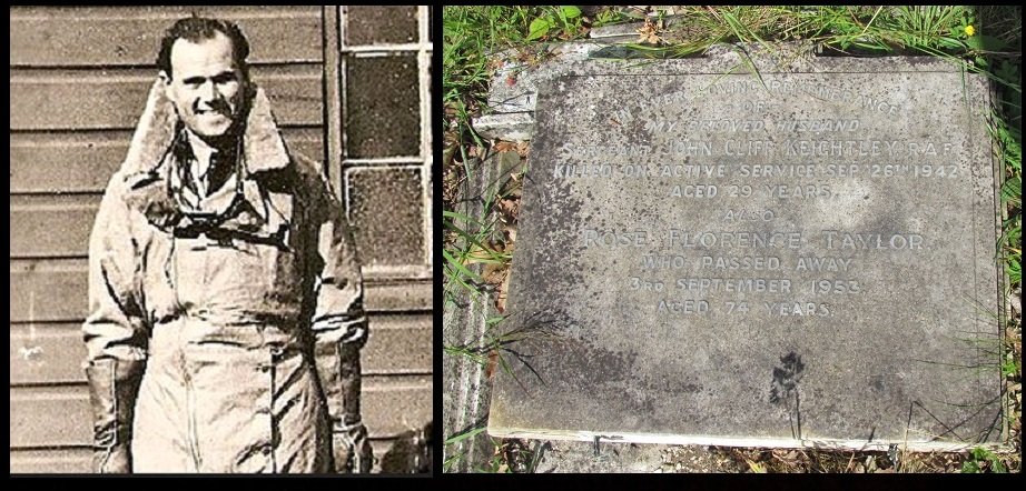 Sgt John Cliff Keightley (Martin Carrack) and his grave at Harrow (Wealdstone) Cemetery. (DeeBe)