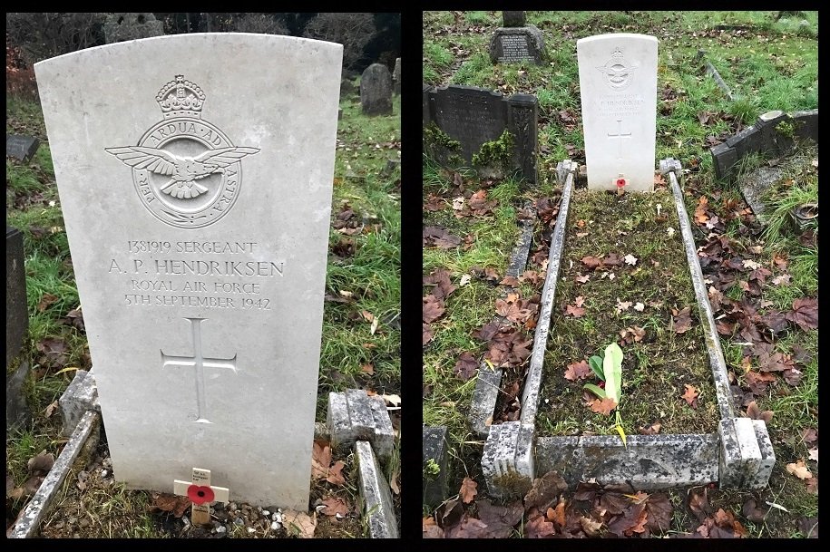 The grave of Sgt Hendriksen at Malden (St. John The Baptist) Churchyard, Malden and Coombe. (Dale Williamson)