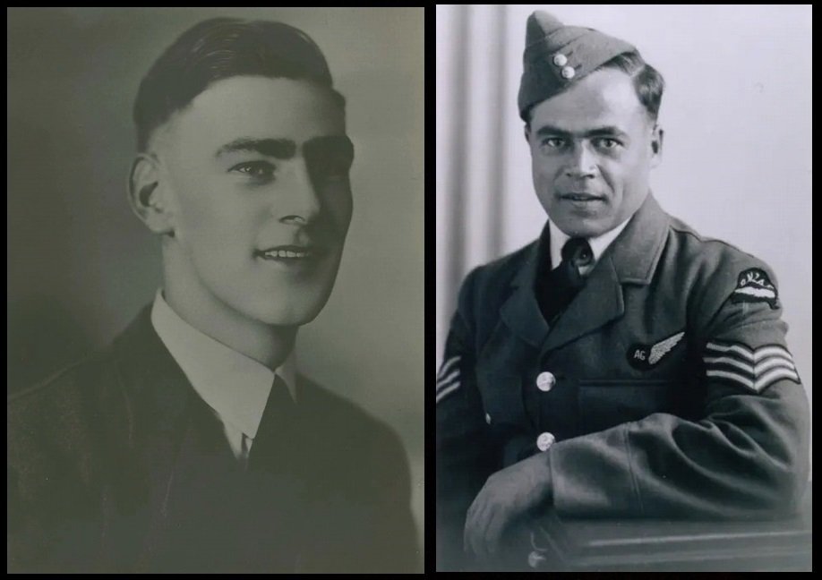 Left: Allen Norman Young R.N.Z.A.F. Right: James Milton Hall R.N.Z.A.F. two of the five crew lost on Wellington Ic W5704 - S.