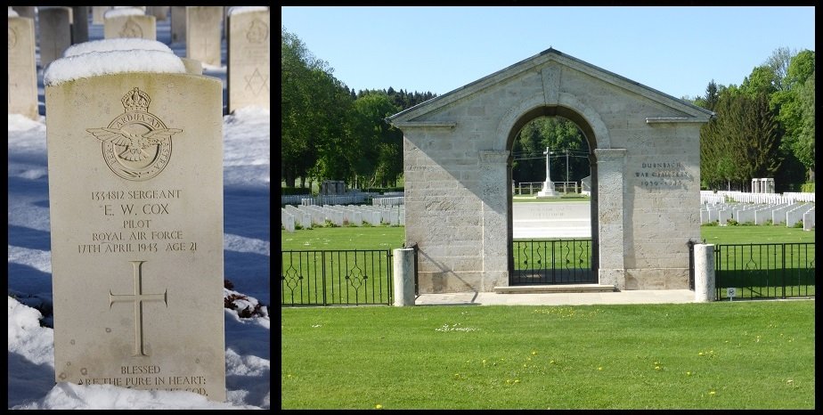 The grave of Sergeant ( Pilot ) Ernest Walter Cox (Kim Mayser) Durnbach War Cemetery ( A K G Warner)