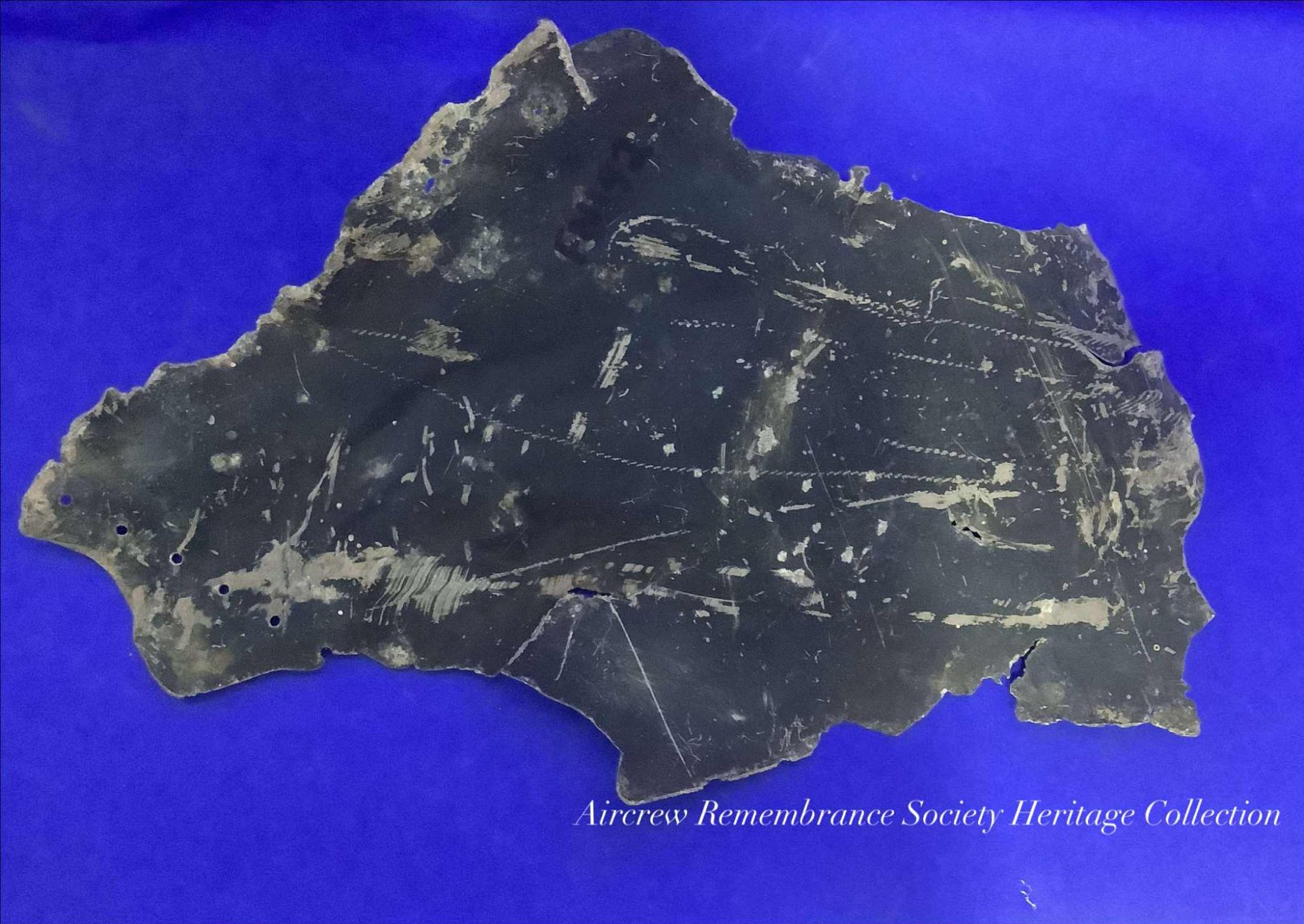 Remains of fuselage Skin recovered from the crash site of Grumman Martlet IV Serial FN142 Fleet Air Arm