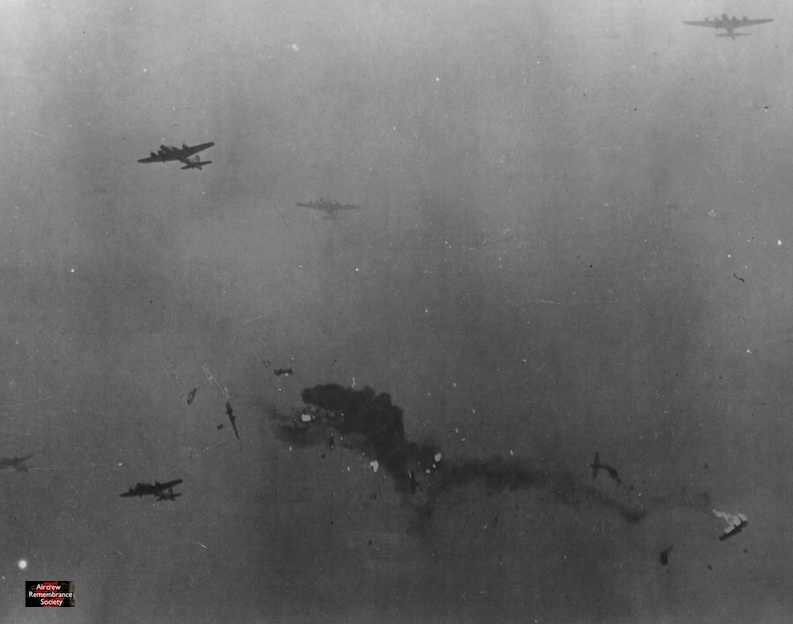 Tragic photo taken seconds after collision between the two 305BG B-17s 43-38030 and 43-38133.