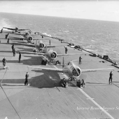 888 Squadron Martlets ranged for take-off on H.M.S. Formidable.