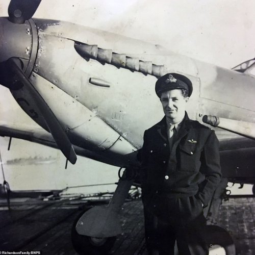 Here is Lieutenant Commander Ron Richardson pictured in front of a Seafire aircraft. The 27-year-old pilot was last seen in 1944 while taking part in a daring bombing assault on the fearsome German battleship the Tirpitz in a Norwegian fjord.