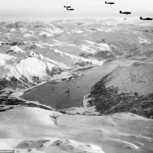 An aerial view of a fjord near where Tirpitz was moored. It was the scene of the daring assault carried out by British forces that led to Ron's death