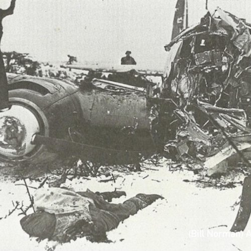 Rudolf Leushacke lies in the snow, wounded in the attack then killed during the crash landing (Norman).
