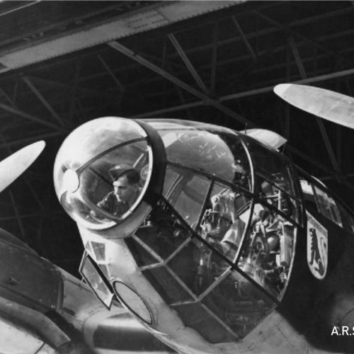 The cockpit of Heinkel He 111 undergoing examination, 2nd October 1940.
