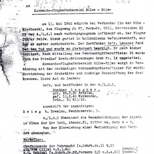 Luftwaffe report from Gilze-Rijen reports the loss. (Jolie).