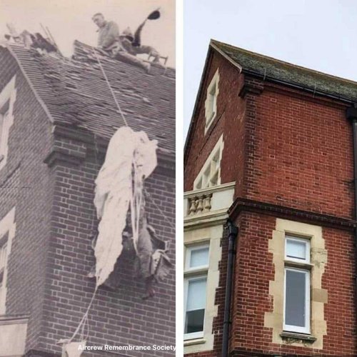 Tragically for Hollekamp his parachute fails to open & falls to his death, landing on the roof of Hillbrow in Gaudick Road - Then & Now