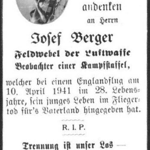 Death notice to Josef Berger (via Rickback)