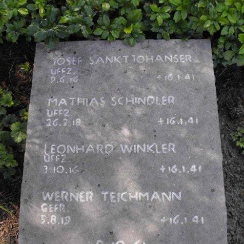 Mathias Schindler, Josef Sanktjohanser, Werner Teichmann and Leonhard.
Winkler all rest together in a shared grave Block 9 Grave 61. (Brownless)