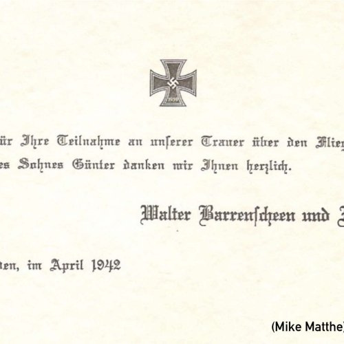 Death notice prepared by Günter's father Walter in memory of his son. (Matthe)
Translation: