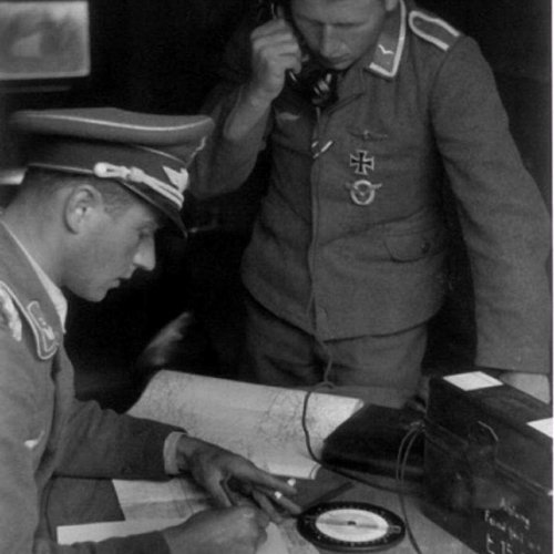 Oberleutnant. Karl Rueck at the command post at Paris-Buc. 