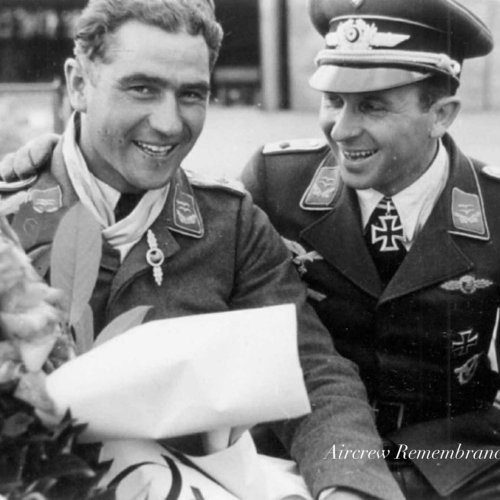 Karl is congratulated by Oblt. Waldemar Felgenhauer of 2./(F)123 (Knoedler)