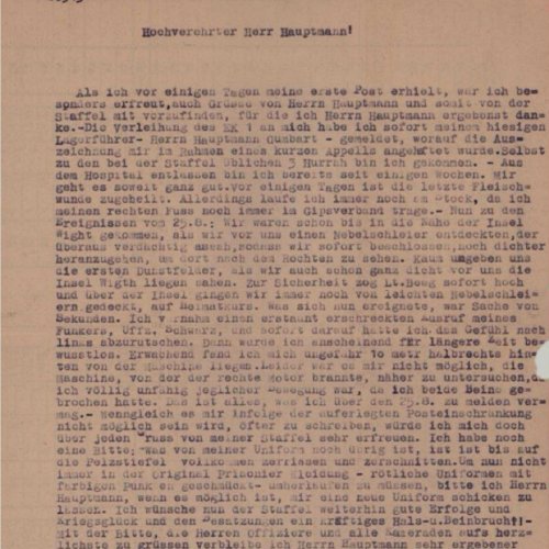 In December 1942, the 1 Staffel received a letter from Werner Möbius...