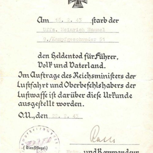 Heinrich’s death notice (Matthe)