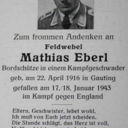 Death card notice for Fw. Mathias Eberl. (Steve Hall)