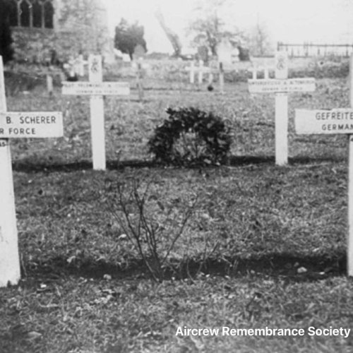Original war graves of the crew members at Scampton Churchyard, Lincolnshire (Hall).