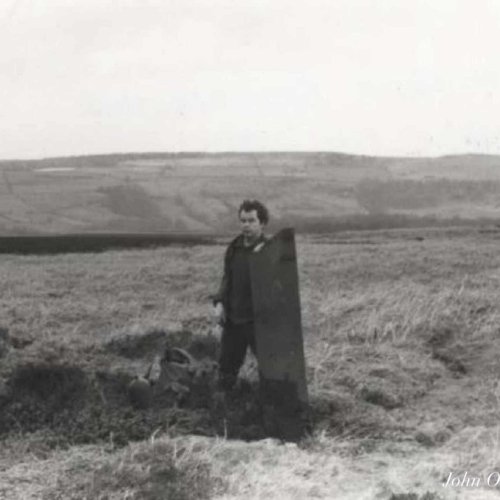 John Ownsworth on Broomhead Moor in 1981, with the remains of Wellington DV810, that crashed on 9-12-42 (All seven crew survived)