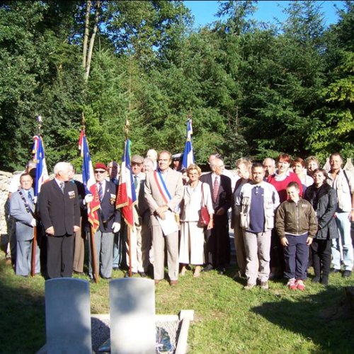 Mayor of Beaurepaire, Mons. Christian de Lupp with sash along with the many locals from the village of Beaurepaire (Courtesy Bob Nichols)