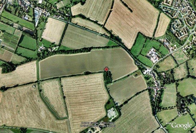The crash site of Sgt Gmur has been pinpointed at this location by Alan Peacock (Google)