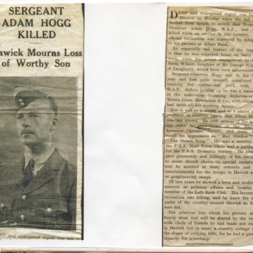 Newspaper cuttings relating to the loss of Adam Hogg.