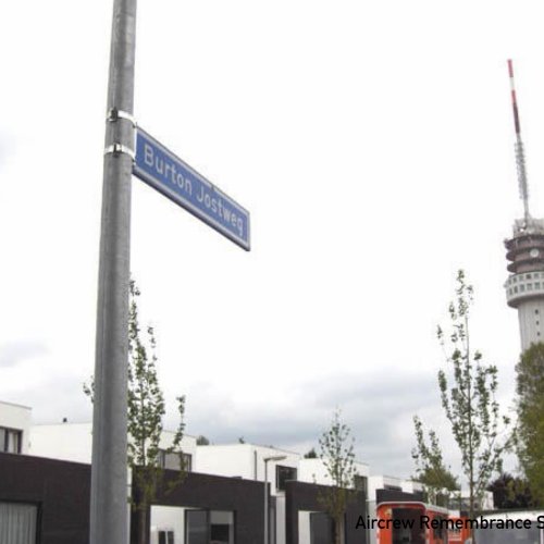 The street named after Sq/Ldr Jost in Roemond - the television mast in the background is where large pieces of the tail plane and wings landed. (Halifax II JD147)