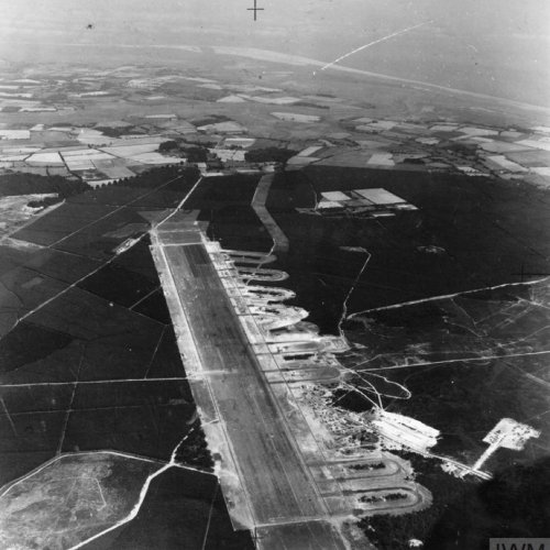 Oblique aerial view of the emergency landing ground at Woodbridge, Suffolk, Seen from west-north-west