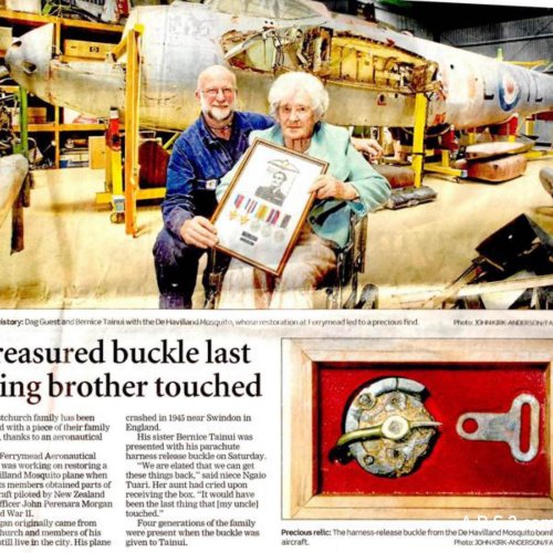 Dag Guest with Perry Morgan’s sister Bernice Tainui when she received the harness buckle we returned to her family, sadly Bernice passed away not long after.