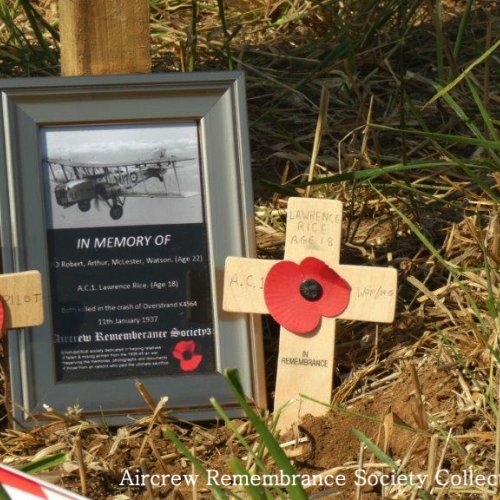 A temporary memorial to the crew was erected on the day in the north-west corner of Grid Ref: F7. Beneath a Royal Air Force Flag.
