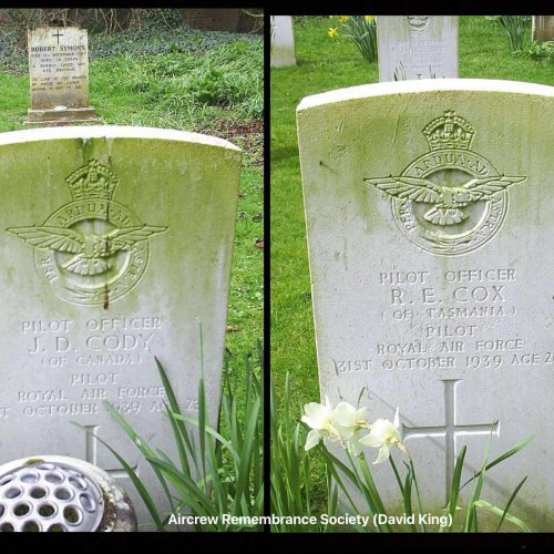The graves of J D Cody & R E Cox at Caversfield (St Laurence) Churchyard (4th April 2007 David King)
